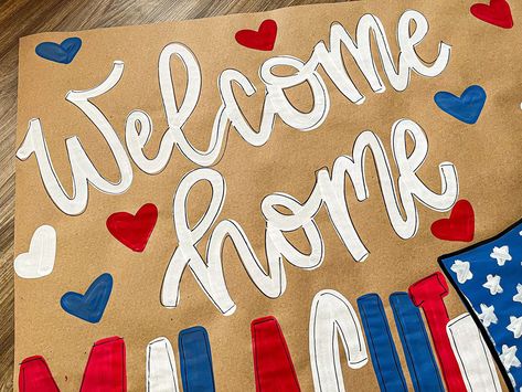 Welcome home soldier banner! Love these ❤️🤍🩵 #banner #banners #art #artwork #redwhiteblue #welcomehomesoldier #welcomehome #america #supportsmall #shoplocal #shopsmall Soldier Welcome Home Signs, Welcome To Usa Sign Airport, Military Welcome Home, Welcome Home Banner, Welcome Home Soldier, Welcome Back Home, Welcome Banners, Welcome Home Banners, Welcome Home Signs