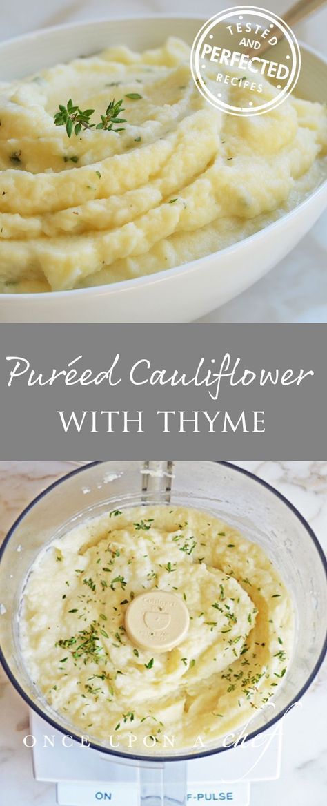 Cauliflower Puree with Thyme - This cauliflower purée is creamy and comforting, and it just happens to taste remarkably like mashed potatoes. I’m not sure if it’s just my eyes playing tricks on me, but it really does! It also has the benefit of being easier to make, healthier and lower in carbs. But don’t make it just for that reason — it’s delicious in its own right.  #cauliflower #testedandperfected #sides #vegetables Mashed Cauliflower Recipe, Cauliflower Puree, Buffalo Cauliflower, Mashed Cauliflower, Pureed Food Recipes, Cauliflower Recipes, Food Processor, Vegetable Side Dishes, Vegetable Dishes