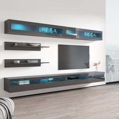 Modern Wall Units, Floating Entertainment Center, Living Tv, Modern Entertainment Center, Floating Tv Stand, Light System, Entertainment Console, Tv Wall Design, Tv Stands And Entertainment Centers