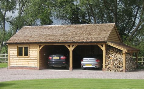 Oak Framed Buildings, Outbuildings & Oak Garages | Radnor Oak Garage, Timber Frame Garage, Carport With Storage, Timber Garage, Pitch Roof, Carport Ideas, Car Ports, Carport Plans, Carport Sheds