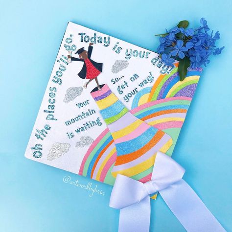 Oh the places you'll go! Dr Seuss Grad Cap idea // follow us @motivation2study for daily inspiration Senior Signs, Education Graduation Cap, Teacher Graduation Cap, Caps Ideas, Creative Graduation Caps, Graduation Cap Ideas, College Grad Cap Ideas, Masters Graduation, High School Graduation Cap