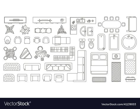 Floor Plan Furniture Symbols, Interior Blueprint, Floor Plan Furniture, Furniture Top View, Elements Table, Map Elements, Furniture Blueprints, Plan Furniture, Office Floor Plan