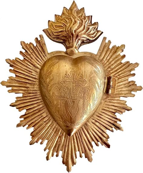 Amazon.com: Sacred Heart, Metal Heart Milagro, Heart Box, Ex Voto, Prayer Holder (Antique Gold) : Home & Kitchen Milagro Heart, Mary Statue, Heart Box, Madonna And Child, Metal Heart, Wall Crosses, Sacred Heart, Our Lady, The Queen