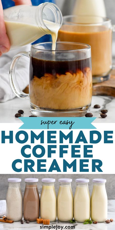 Homemade Coffee Creamer comes together with just 4 ingredients. Mix it up with different flavors, or try one our six variations! Your coffee will never be the same. Easy Coffee Creamer, Easy Coffee Creamer Recipe, Homemade Coffee Creamer Recipe, Vanilla Coffee Creamer, Flavored Coffee Creamer, Homemade Coffee Creamer, Coffee Creamer Recipe, French Vanilla Coffee, Creamer Recipe