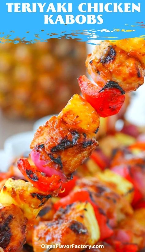 These Chicken Kebabs are marinated in a homemade teriyaki sauce that makes them incredibly juicy and flavorful. With the addition of pineapple, bell peppers and red onion, they are so vibrantly beautiful and have so many delicious flavor combinations that are perfect for summer grilling. Easy Chicken Kebab Recipe, Chicken Shish Kabobs, Pork Kabobs, Chicken Kabob Recipes, Chicken Kebab Recipe, Easy Teriyaki Chicken, Chicken Kebab, Kebab Recipe, Steak Kabobs