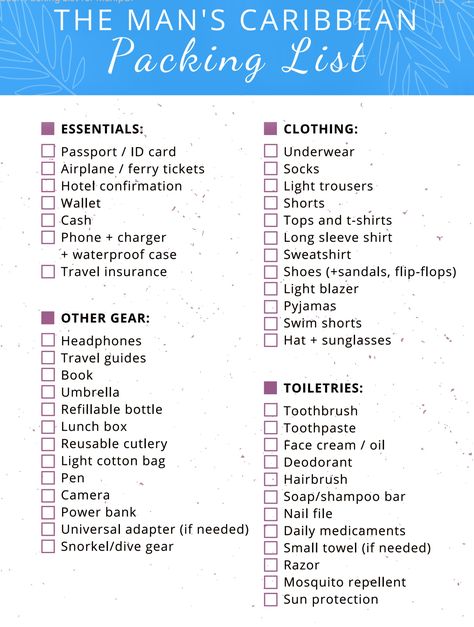 Mens Packing List, Packing List For Men, Mexico Packing List, Traveling Packing, Packing List Men, Holiday Checklist, Ultimate Packing List, Vacation Packing List, Travel Guide Book