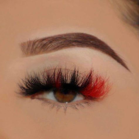 Red And Black Eyelashes, Lash Extensions With Color Red, Red Eye Lashes Extensions, Red And Black Eyelash Extensions, Eyelash Extensions With Red At The End, Red And Orange Lash Extensions, Lash Extension Colors, Red And Black Lash Extensions, Red Lash Extensions Styles