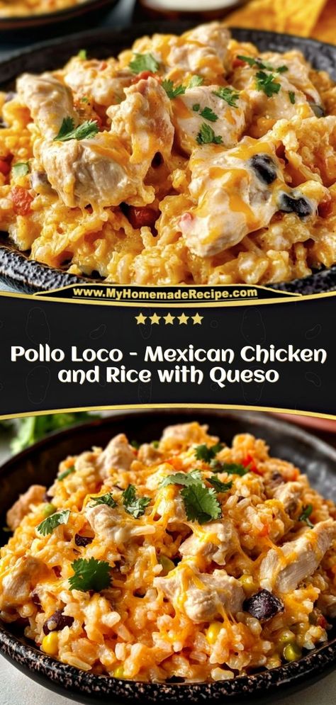 This Pollo Loco dish is savory, cheesy, and packed with Mexican-inspired flavors. A delicious one-pan meal! Ingredients: 4 chicken breasts 2 cups cooked rice 1 cup queso sauce ½ cup salsa Enjoy this flavorful chicken and rice dish topped with creamy queso Chicken And Rice With Queso, Pollo Loco Recipe, Pollo Loco Chicken Recipe, Chicken Breats Recipes, Netflix Watching, Mexican Chicken Breast, Recipes With Diced Tomatoes, Queso Sauce, Mexican Grilled Chicken