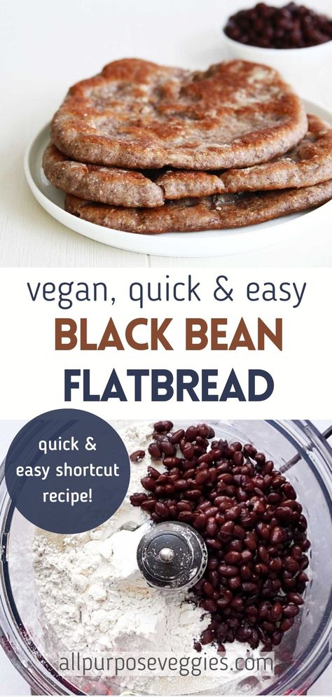 here's an easy vegan-friendly flatbread (or naan) recipe that's made in the food processor. The dough is then put in the fridge to let the yeast rise overnight. Black Bean Bread, Black Bean Chips, Homemade High Fiber Bread, Bean Bread Recipes, Black Bean Flour Recipes, Bean Tortillas, Vegan Black Bean Recipes, Black Bean Tortilla, Easy Flatbread Pizza