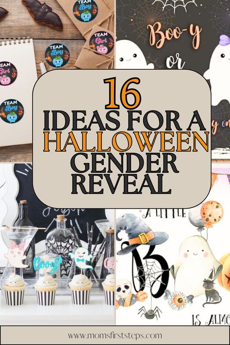 Planning a fall gender reveal with a Halloween theme? Our list of 16 Halloween gender reveal ideas will inspire you to plan the perfect event! Article includes ideas for revealing baby's gender plus Halloween gender reveal decorations, invitations, and more. Peek A Boo Gender Reveal, Halloween General Reveal Ideas, Boo Baby Gender Reveal, Booy Or Ghoul Gender Reveal Ideas, Halloween Gender Reveal Games, Halloween General Reveal, Halloween Themed Gender Reveal Ideas, Work Gender Reveal Ideas, Boo-y Or Ghoul Gender Reveal