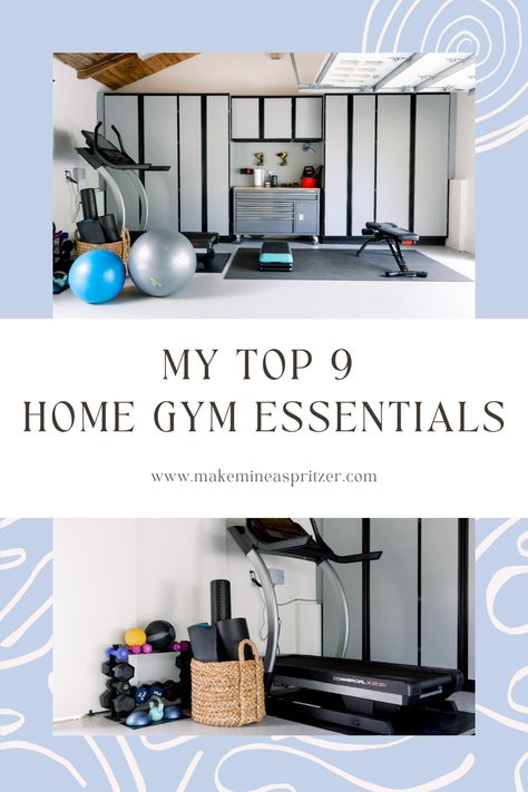 Top 9 Home Gym Essentials Pin Collage Basic Home Gym Equipment, Home Gym Essentials Woman, Home Gym Must Haves Women, Basic Home Gym Setup, Home Gym Women, Home Gym Necessities, Home Gym Equipment Must Have, Gym In Living Room, Home Gym Ideas Small Bedroom