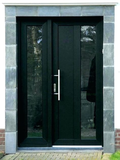 contemporary uk glass front door - Google Search Black Entry Door, Black Entry Doors, Frameless Window, Black Garage Doors, Front Doors Uk, Garage With Living Quarters, Single Front Door, Black Garage, Entry Doors With Glass