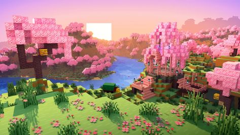 minecraft Blossom House, Wallpaper Rosa, Cherry Blossom Wallpaper, 2560x1440 Wallpaper, Minecraft Interior Design, Cute Minecraft Houses, Minecraft Wallpaper, Sakura Tree, How To Play Minecraft