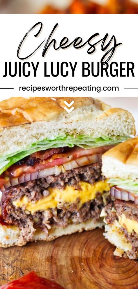 Juicy Lucy Burger Recipe, Perfect Grilled Burgers, Juicy Lucy Burger, Grilled Burger Recipes, Easy Burgers, Best Burger Recipe, Cheeseburger Recipe, Juicy Lucy, The Best Burger