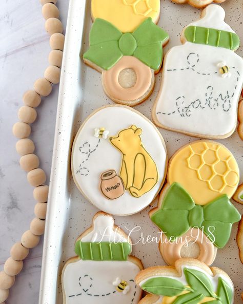 Winnie the Pooh baby shower cookies 🍯🐝 Pricing? 👉🏻 https://msha.ke/alecreations918 • • • • #alecreations918 #tulsasmallbuisness #tulsaoklahoma #decoratedsugarcookies #customcookies #cookie #cookies #decoratedcookies #inspirationcookies #cookiesofinstagram #desserts #dessertideas #dessertideas #partyideas #party #sugarcookies #royalicing #royalicingcookies #cookies #cookiesideas #royalicingideas #winniethepooh #winniethepoohcookies #winniethepoohbabyshower #winniethepoohparty #winniethepoohcak... Pooh Baby Shower Cookies, Winnie The Pooh Baby Shower, Shower Cookies, Pooh Baby, Cookie Inspiration, Tulsa Oklahoma, Baby Shower Cookies, Royal Icing Cookies, Custom Cookies