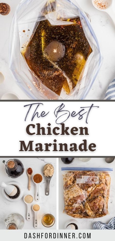 This easy chicken marinade is perfect for all cuts and all cooking methods. Whether you're grilling, baking, or air frying, this marinade for chicken is ready for the job! Perfect for chicken breasts, thighs, tenders, or even other proteins like salmon, pork, and steak. Chicken Marinade With Worcestershire, Home Made Marinade For Chicken, Frozen Chicken Marinade Recipes, Treager Chicken Breast Recipe, Quick And Easy Chicken Marinades, Chicken Marinade For Crockpot, Thanksgiving Chicken Marinade, Best Chicken Marinade For Baking, Chicken Tenderizer Marinade