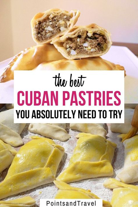 The Best Cuban Pastries You Absolutely Need to Try. Cuban pastries are known as pasteles or pastelitos, which are similar to American turnover pastry, but more luscious in taste. Check out these recipes and ingredients that make up these mouth-watering treats so that you can make them yourself. Better yet, go visit Cuba and see what it is all about. Cuban Pastries | Cuban Desserts | Where to Eat Cuban Pastries | Cuban Snacks, Cuban Pastries, Cuban Appetizers, Cuban Bakery, Cuban Desserts, Cuban Bread, Cuban Dishes, Chilean Recipes, Cuban Cuisine