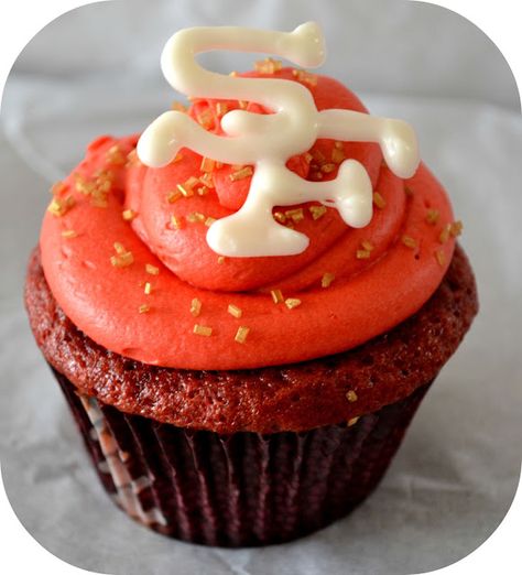 49er Themed Food, 49er Desserts, 49ers Desserts, 49er Cupcakes, 49ers Cupcakes Ideas, 49ners Birthday Ideas, 49ers Cupcakes, 49ers Birthday Party, Super Bowl Sunday Party