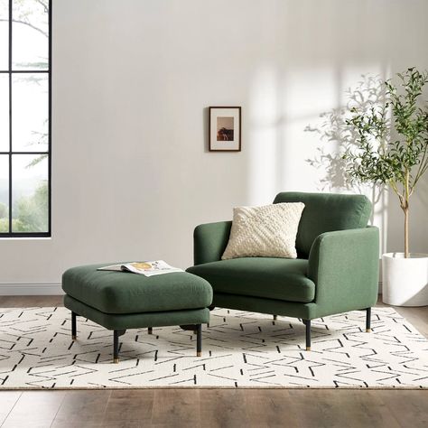 castlery pebble armchair with matching ottoman in green fabric Armchair With Ottoman, Green Armchair, Decorative Ideas, Arm Chairs Living Room, Single Sofa, Retail Furniture, Buy Now Pay Later, Front Room, Online Furniture Stores