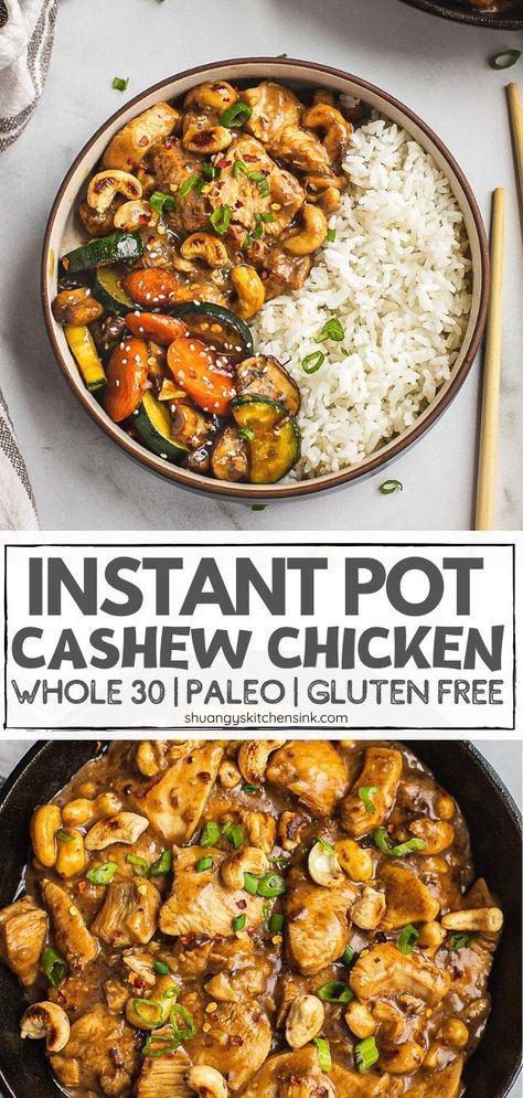 Instant Pot Cashew Chicken, Cashew Chicken Recipe, Gluten Free Instant Pot, Cashew Sauce, Pot Recipes Healthy, Paleo Chicken Recipes, Pot Recipes Easy, Chinese Takeout, Cashew Chicken