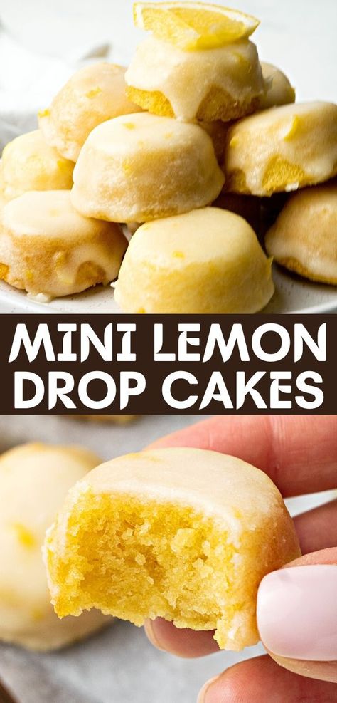 Dive in the zesty burst of flavor that Mini Lemon Drop Cakes offer, with their tangy lemon glaze drizzled over perfectly moist and fluffy cakes. For a delightful array of sweet and savory recipes, make sure to follow us and keep your kitchen brimming with culinary inspiration! Mini Lemon Olive Oil Cake, Key Lime Mini Bundt Cakes, Upside Down Lemon Cake, Mini Lemon Cakes With Glaze, Mini Lemon Drop Cakes, Dessert Recipes With Lemon, What To Do With Extra Lemons, Lemon Drop Cake Bites, Mini Lemon Desserts