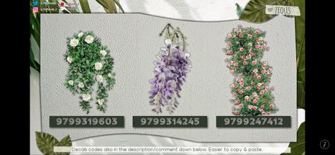 Flower Vine Decal Bloxburg, Bloxburg Hanging Plant Decals Codes, Modern Bloxburg Decals, Bloxburg Flower Decals Codes, Flower Decals Bloxburg, Casual Castle, Bloxburg Window Decals Codes, Bloxburg Paris, Bloxburg Garden Ideas