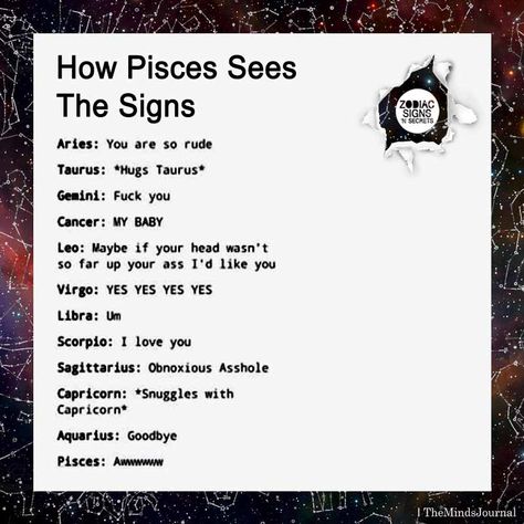 How The Signs See The Signs, Pisces Pisces Relationship, Funny Pisces Quotes, Pisces X Pisces Relationship, Pisces And Other Signs, Things About Pisces, Pisces And Pisces, Pisces 2023, Pices Zodiac Facts