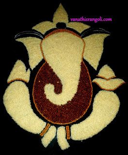 Vanathi's Rangoli, Art and Crafts: Ganesh Chaturthi / Vinayaka Chaturthi 2016 Rangoli with Rice, Pulses&Roses Eco Friendly Rangoli, Ganapati Rangoli Designs, Rangoli Designs For Ganesha Festival, Rangoli Designs For Ganesh Chaturthi, Ganapati Rangoli, Ganapati Special Rangoli, Gauri Ganapati Rangoli Design, Rangoli For Gauri Ganpati Festival, Hindi Activity