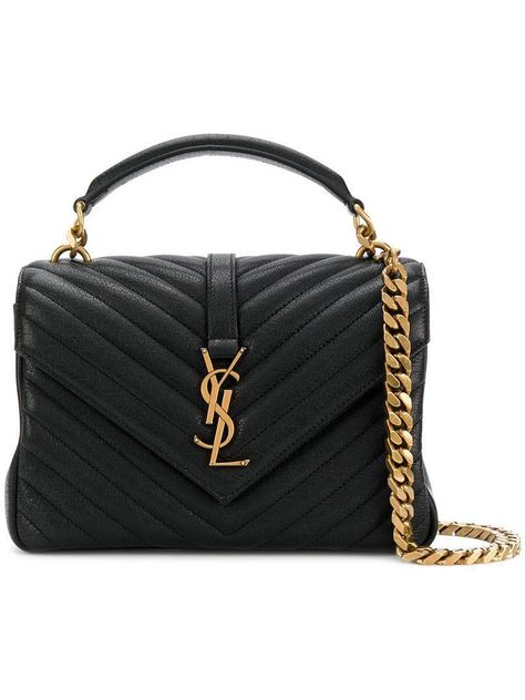 Black College Medium Leather Shoulder Bag - Black - Saint Laurent Shoulder bags Ysl College Bag Medium, Ysl College Bag, Ysl College, Ysl Purse, Designer Baby, College Bags, Black Chevron, Mini Shoulder Bag, Quilted Bag