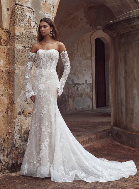 Detachable Lace Sleeves Wedding Dress, Long Sleeve Backless Lace Wedding Dress, Weeding Dress 2023, Ballgown Wedding Dress With Sleeves, Wedding Dress Strapless Lace, Spanish Style Wedding Dress, Strapless Sheath Wedding Dress, Satin And Lace Wedding Dress, Calla Blanche Wedding Dress