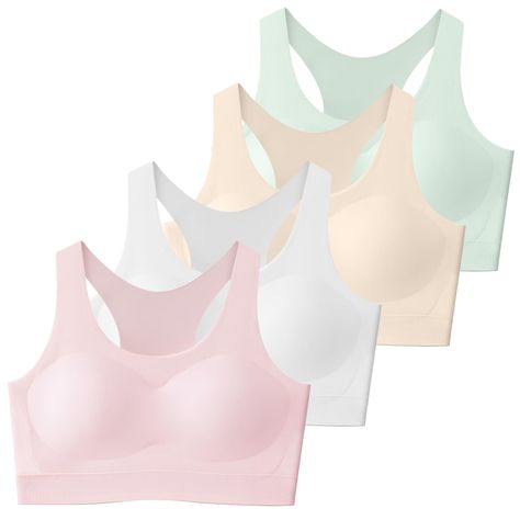 PRICES MAY VARY. Seamless- This new training bras for girls 10-14 is made of 80% Nylon, 20% Spandex, which is very soft and silky and comfortable, very stretchy, friendly for developing girl and does not irritate their sensitive skin. The seamless design features can be well hidden under everyday clothes or school uniforms, girls bras 12-16 years old can help to looks smoother and more flattering. Giving them more confidence. Fixed Pads - The wirefree, independent and secure chest pads are unres More Confidence, Everyday Clothes, School Uniforms, Racerback Sports Bra, Kids Luggage, Luxury Store, Pharmacy Gifts, Best Sellers, Design Features