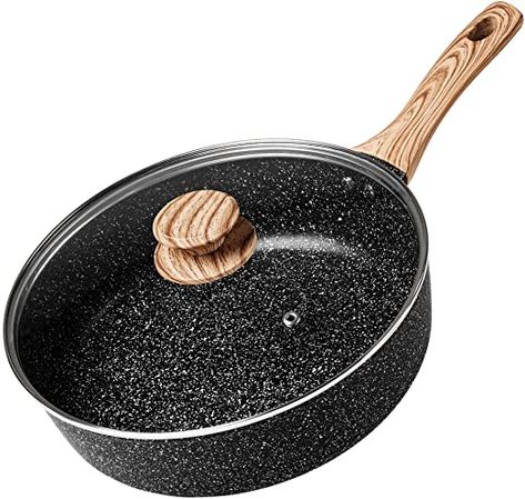 MICHELANGELO 11 Inch Deep Frying Pan with Lid, Nonstick Saute Pan with Lid,Skillet Nonstick with Soft Bakelite Handle,Nonstick Pan Induction Compatible Healthy Skillet, Non Stick Frying Pan, Skillet Pan, Deep Frying Pan, How To Make Pancakes, Nonstick Skillet, Deep Frying, Kitchenware Store, Cooking Art