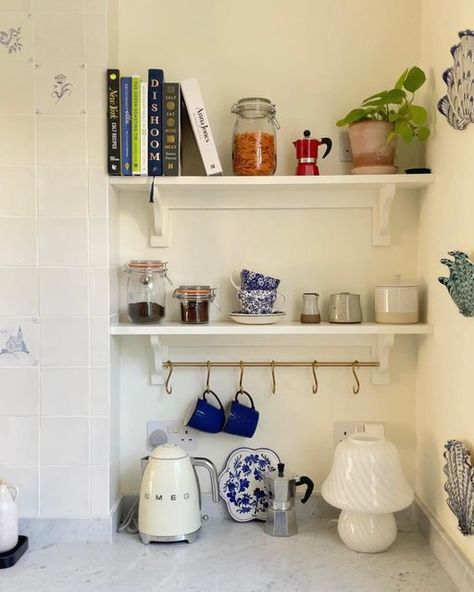 Tea Nook In Kitchen, Tea Nook, Apartment Makeover, Chimney Breast, Apartment Decor Inspiration, Design Challenge, Nyc Apartment, Apartment Kitchen, Apartment Inspiration