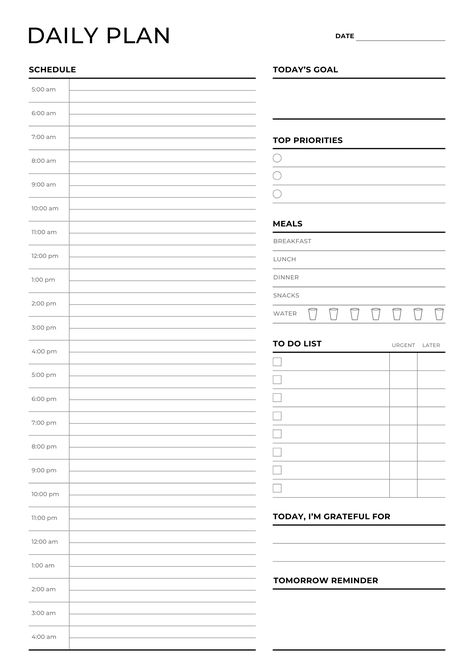 2 Page Daily Planner | Printable | Digital studyplanner #ramadandayplannerprintable Planner Setup Ideas, Time Blocking Template, Time Blocking Printable, Hour Planner, Exam Planner, Free Planner Templates, Daily Planner Hourly, Daily Routine Planner, Daily Schedule Planner