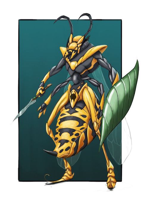 Thri Kreen, Bug People, Queen Bees Art, Predator Alien Art, Bee Drawing, Bio Art, Fiction Idea, Dungeons And Dragons Homebrew, Fantasy Setting