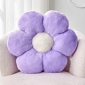 Kcvvcr Lavender Flower Pillow, Cute Decorative Flower Shaped Throw Pillow with Faux Rabbit Fur, 14.9" Soft Flower Plush Throw Pillow Floor Pillows Room Décor for Bedroom Living Room Flower Shaped Pillow, Throw Pillows For Bed, Daisy Pillow, Living Room Throw Pillows, Floor Flower, Flower Pillows, Flower Plush, Pillows For Bed, Pillow Flower