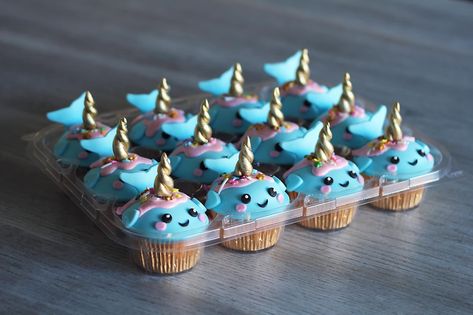 Not Quite Narwhal Party, Narwhal Cupcakes, Narwhal Birthday Party, Narwhal Cake, Narwhal Party, Ocean Birthday Party, Ocean Birthday, Toddler Parties, School Treats