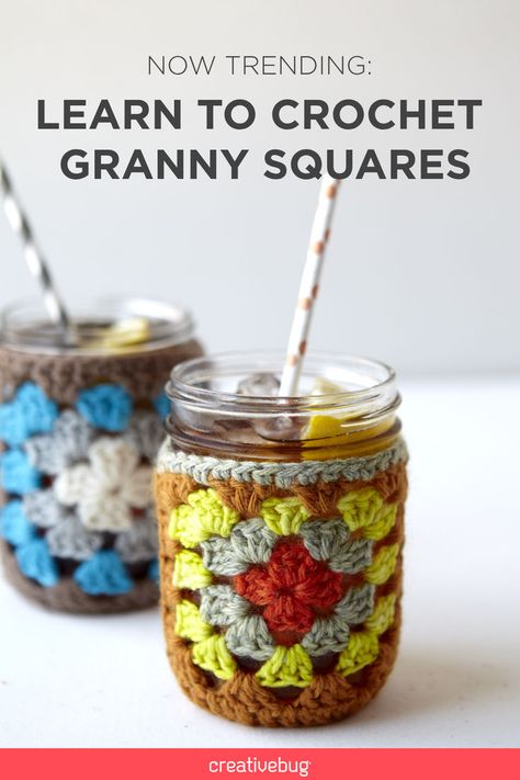 Crochet, sew and paint your own cottagecore inspired home and wardrobe! Easiest Granny Square, Crochet Granny Squares, Crochet Accessory, Crochet Cup Cozy, Granny Square Crochet Patterns Free, Crochet Baby Dress Pattern, Confection Au Crochet, Beginner Crochet Tutorial, Crochet Design Pattern