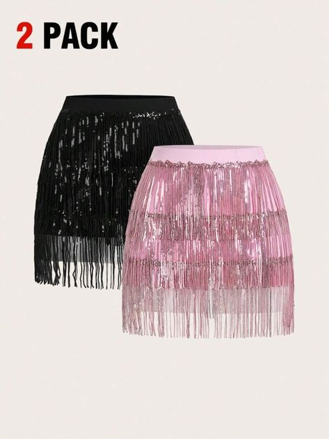 SHEIN ICON Women Summer Spring Outfit Music Festival & Party Outfit Sequin Fringed Hem Skirt | SHEIN USA Festival Party Outfit, Music Festival Party, Shein Icon, Hem Skirt, Festival Party, Spring Outfit, Music Festival, Party Outfit, Sequin