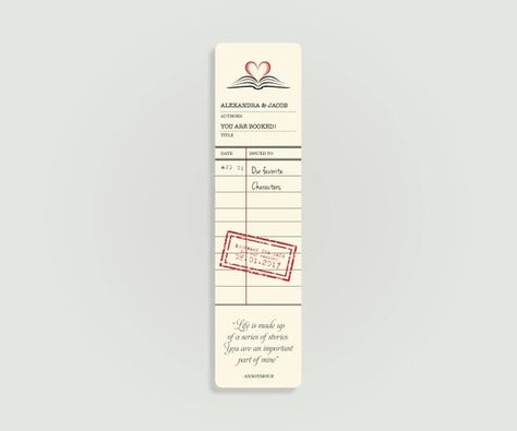 Literary Wedding, Unique Bookmark, A Love Story, Library Card, Save The Dates, Print Packaging, Anniversary Parties, Wedding Saving, Tie The Knots