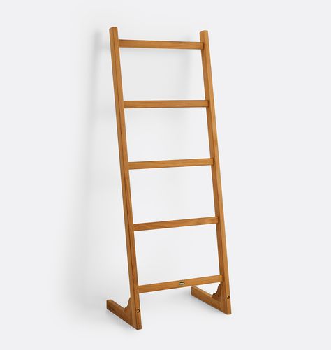 Teak Towel Ladder | Rejuvenation Teak Bathroom Accessories, Quilt Racks, Teak Bath, Diy Blanket, Teak Bathroom, Fishing Storage, Bedroom Closet Storage, Vintage Home Office, Towel Ladder