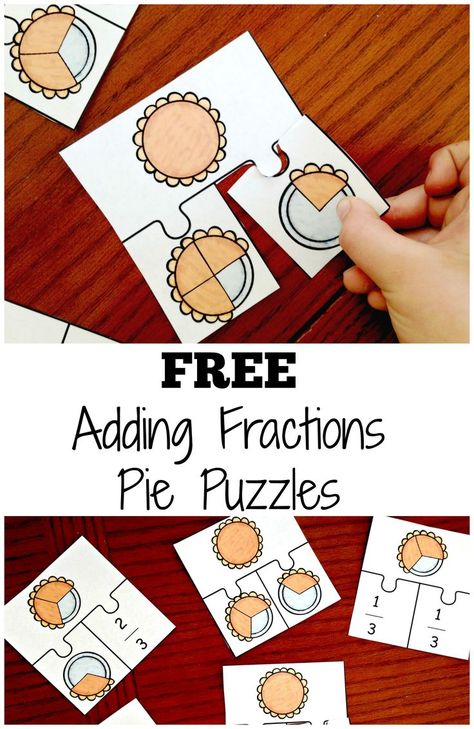 Practice adding fractions with like denominators. These free pie puzzles are perfect for helping children visualize adding fractions. Adding Fractions Game, Adding Fractions With Like Denominators, Addition Of Fractions, Puzzle Ideas, Fraction Games, Adding Fractions, Fraction Activities, Free Puzzles, Math Fractions