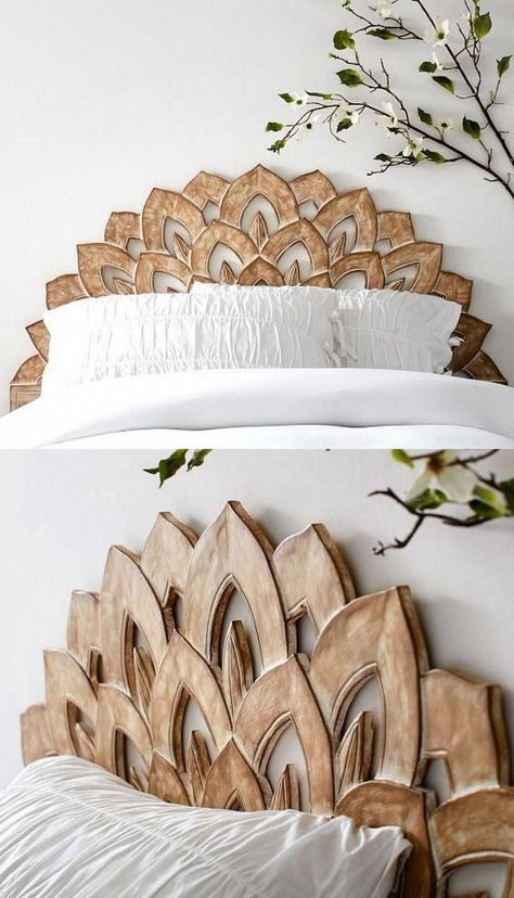 Diy Seng, Bed Headboard Ideas, Faux Headboard, Head Boards, Diy Headboards, Wooden Headboard, Diy Headboard, Couple Bedroom, Cool Beds