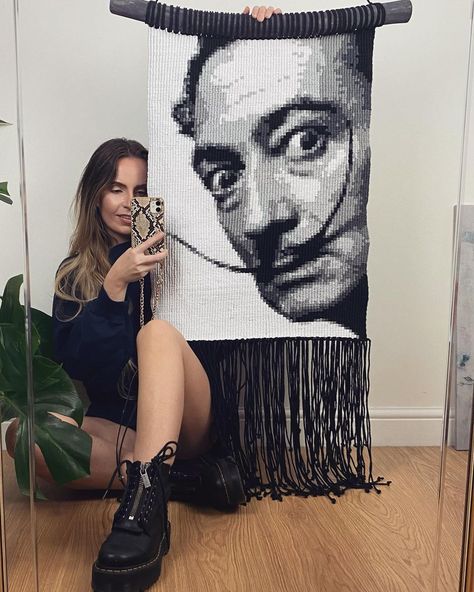 WhiteRavenMacrame on Instagram: “🇬🇧 Salvador Dalí one of the most famous surrealism artists 🥸⏰ He couldn't be missing in my portrait collection 🙃 please tell me what you…” Surrealism Artists, Contemporary Embroidery, Salvador Dali, Macrame Art, Dali, Macrame Design, Alpha Patterns, Surrealism, Pixel Art