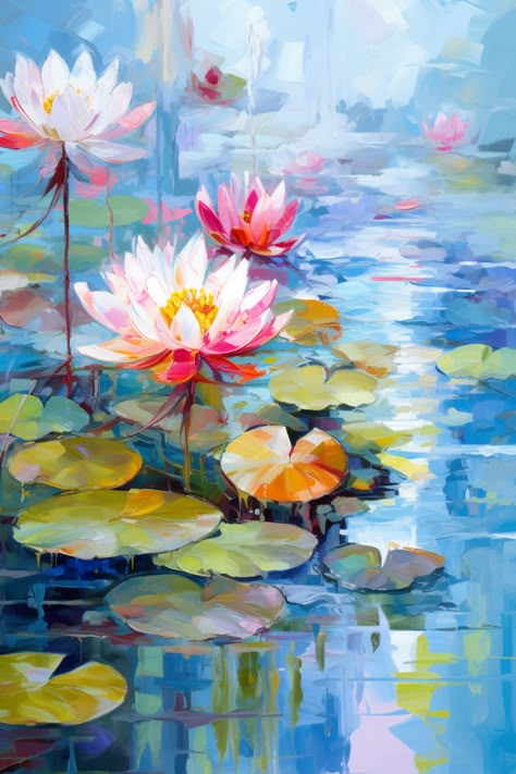 Macaroni Noodles, Water Lilies Art, Water Lilies Painting, Lotus Flower Art, Lotus Painting, College Dorms, Acrylic Painting Flowers, Board Art, Art Attack