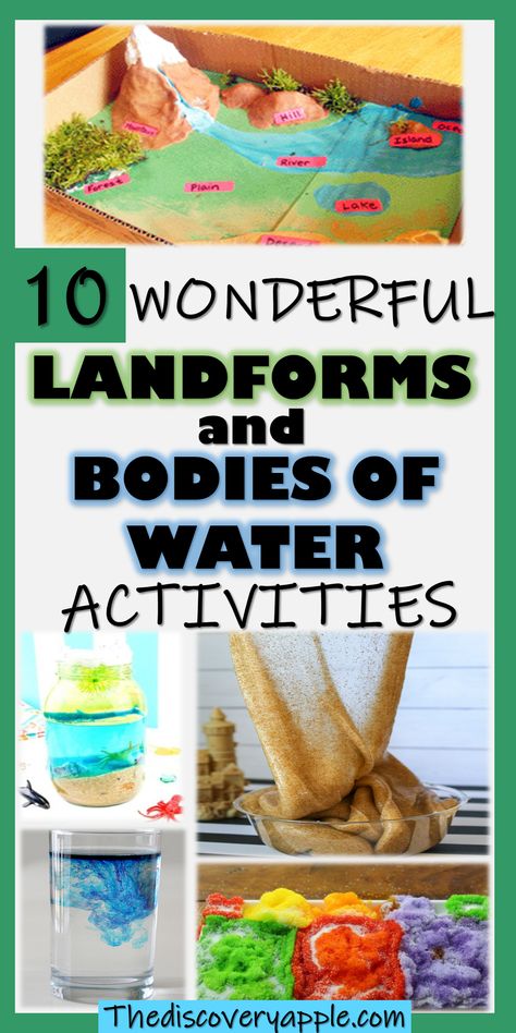 10 Wonderful Landforms and Bodies of Water Activities Your Students will Love - The Discovery Apple Landform Projects For Kids 2nd Grade, Landform Activities For Kids, Landforms Diorama, Bodies Of Water Activities, Landform Diorama, Erosion Lab, Landforms Activities, Landform Projects, Landforms And Bodies Of Water