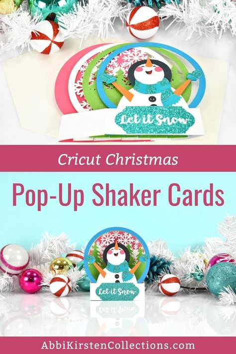 The holidays are a great season for handmade cards. Our DIY pop-up Christmas card craft is easy enough a beginner can make it too. You can add a shaker element or make the card without it. This popup card also can brighten spirits all winter long. You'll need a Cricut machine to create the design - follow the steps in the video to create it. Free Svg Christmas Cards For Cricut, Christmas Popup Cards Diy, Free Cricut Christmas Cards, Cricut Christmas Cards Free, How To Make Pop Up Cards Step By Step, Pop Up Cards Diy Easy, Pop Out Cards Diy, Pop Up Christmas Cards Diy, Shaker Cards Ideas