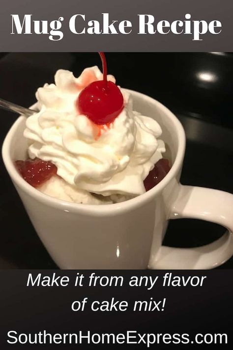 You can easily make a mug cake from any cake mix. This is ideal for a family with a lot of different flavor preferences. Microwave Cake Mix, Easy Mug Cake Recipe, Microwave Mug Recipes, Easy Mug Cake, Mug Cake Recipe, Microwave Cake, Mug Cake Microwave, Make A Mug, Food Substitutions