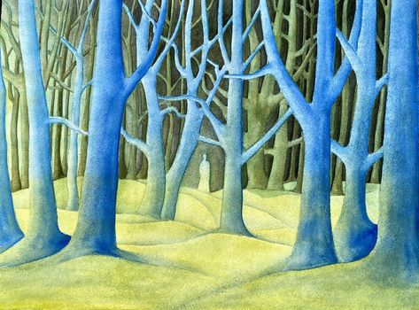 Negative Space Watercolor, Linda Kemp, Negative Watercolor, Watercolor Negative Painting, Watercolour Trees, Mother Earth Art, Negative Space Art, Painted Trees, Space Watercolor