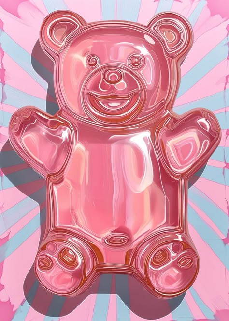 Pink gummy bear illustration with a matte, anti-gloss look, playful and chic candy art in booru style, perfect for Pinterest collections focused on non-reflective and textured art pieces, unique and adorable sugar-inspired graphics for fun and creative pinners. Gummy Bear Illustration, Girly Graphics, Sweet Drawings, Zine Design, Bear Drawing, Pink Xmas, Candy Art, Bear Illustration, Bear Wallpaper